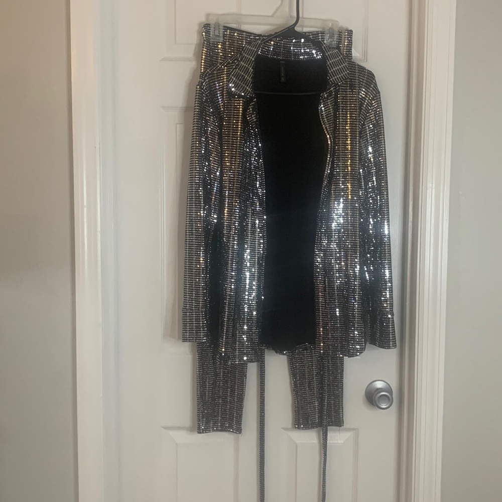 Sparkling Silver and Black pants suit